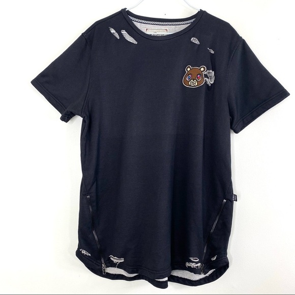 Square Zero Bear Patches Distressed Short Sleeve Sweatshirt Black - Picture 2 of 12